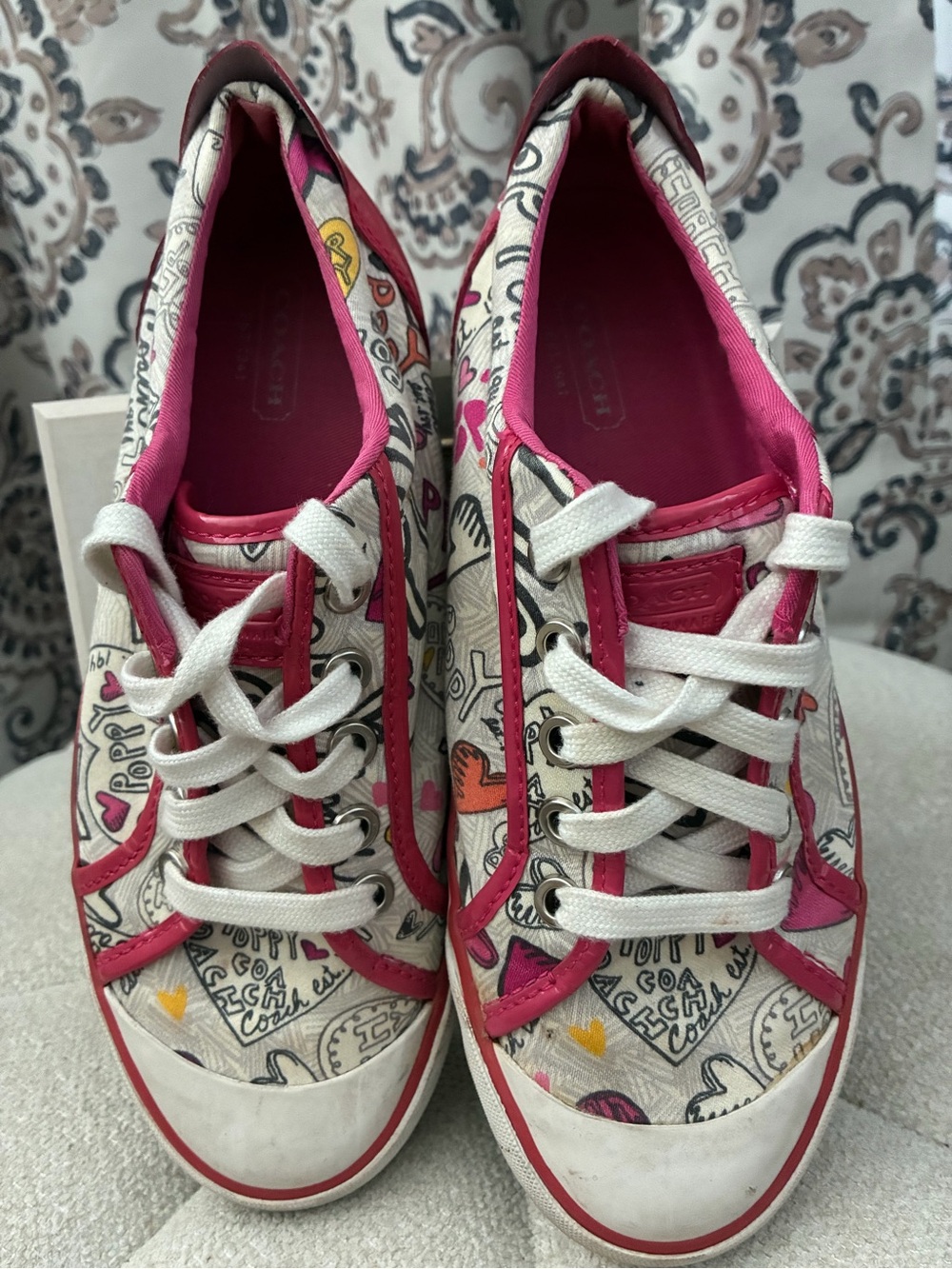 Coach Barrett Poppy Print Canvas Sneakers with Pink Trim